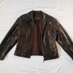 Vintage dark brown leather bomber jacket